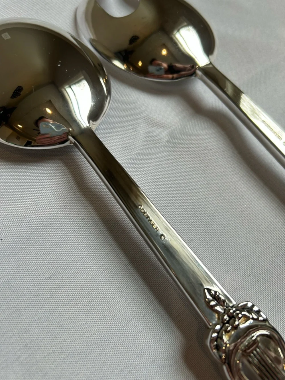 Godinger Silver Plate Salad Spoon & Fork Holiday Violin & Harp